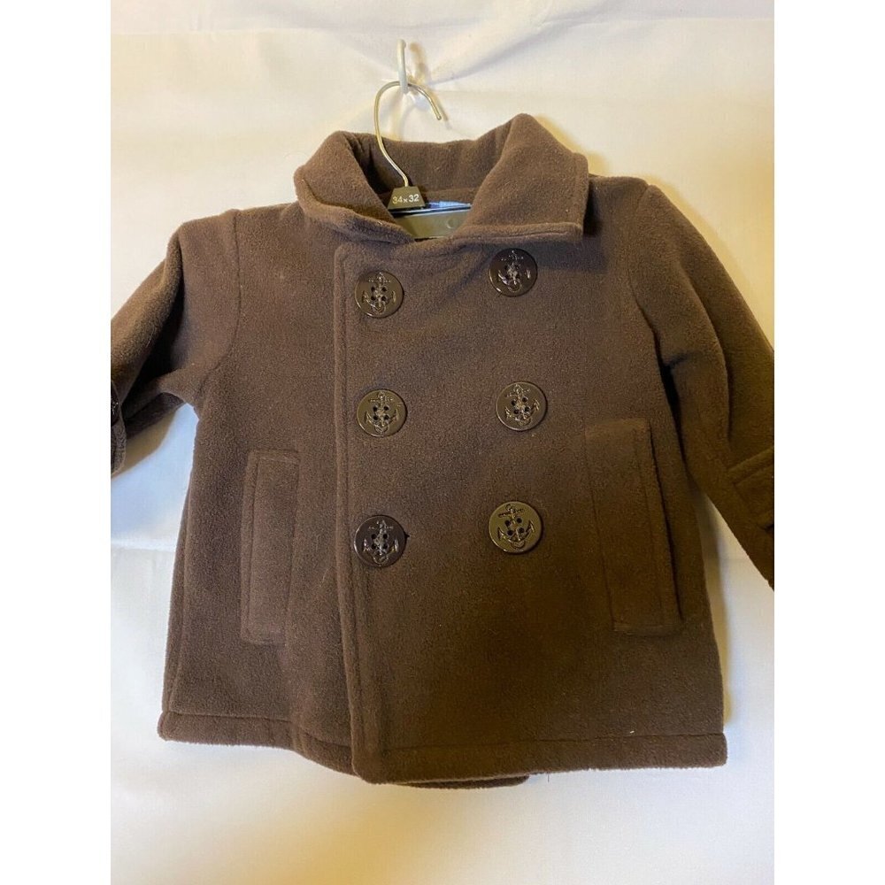 Preppy Pea Coat Boys 18m 18 Months Brown Fleece Jacket Toddler Classic Warm